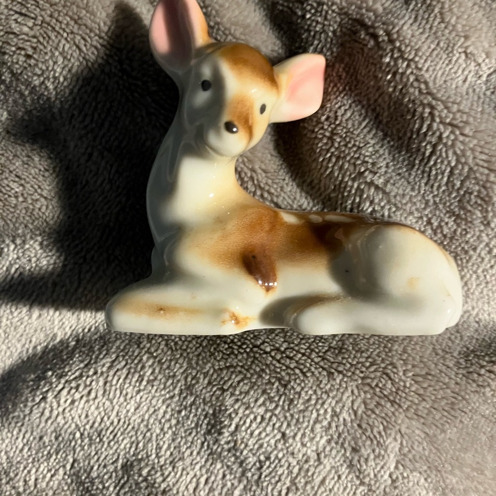 Vintage Antique Deer Fawn Figurine Laying Down Spotted